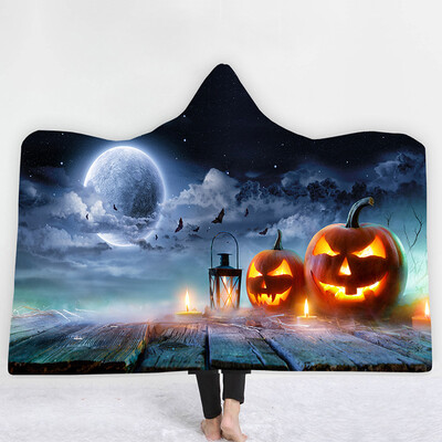 

Halloween Digital Printing Soft Hooded Blanket With Cloak Double Thickened Animated Cartoon Hooded Blanket Halloween Decoration