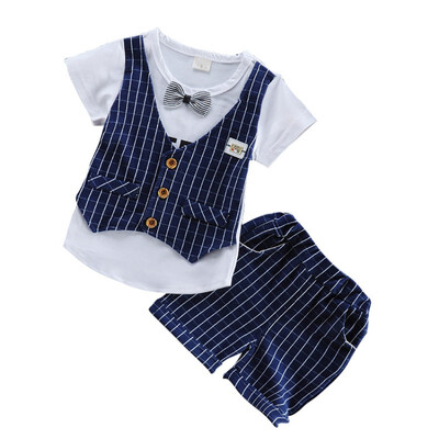 

WEIXINBUY Summer Fashion Fake Two Children Clothing Baby Boys Short-Sleeved Suit Pants 2Pc Sets Newborn Clothes