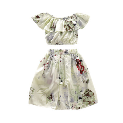 

Summer Baby Girl Cute Two-pieces Sets Floral Printed Top And Long Skirt Kit Children Kids Outfit Set