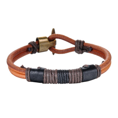 

Men Boys Cord Alloy Buckle Braided Rope Leather Bracelet Double Layer Bangles Jewelry