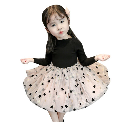 

Star Print Long Sleeve Baby Girl Dress Newborn Princess Infant Baby Girl Clothes Tutu Ball Gown Party Dresses Little Girl Dress