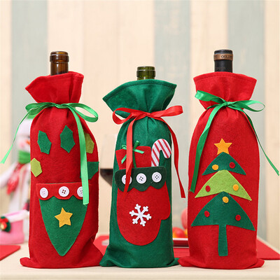 

Tailored 3Pcs Red Wine Bottle Cover Bags Decoration Home Party Santa Claus Christmas