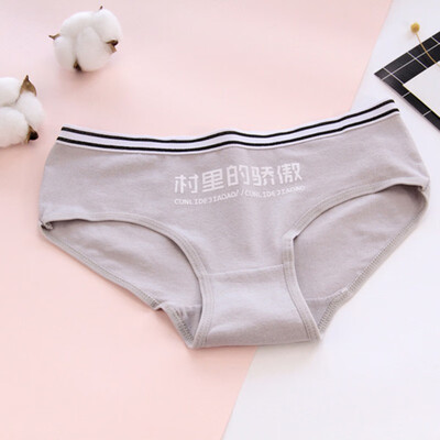 

Women Underwear Briefs Chinese Letters Printed Cotton Panties Mid Waist Soft Stretch Panties Traceless Lightweight Panties