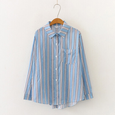 

Striped Women Tops&Blouses 2019 Long Sleeve Cotton Women Blouse Shirt Ladies Tops Blusas Blue Blouse Shirts with Pocket