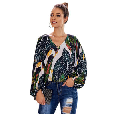 

Fashion Floral Print Pullovers Tops Women Casual Long Sleeve Loose Blouses