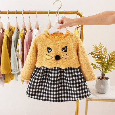 

Cute Cat Baby Girl Dress Princess Autumn Winter Warm Baby Clothes Long Sleeve Cartoon Party Dress Baby Girl Clothes