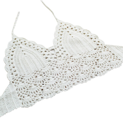 

2018 New Summer Unlined Hand-knit Halter strap Bra For beach Swimwear Lace Style Sexy Halter Full cup Bra for women