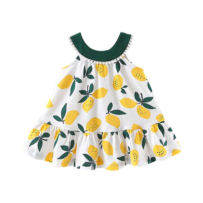 

2019 New Summer Girls Fruit Print Princess Cute Casua Doll Collarl Sleeveless Round Collar Sweet Dress For 12-24 Months