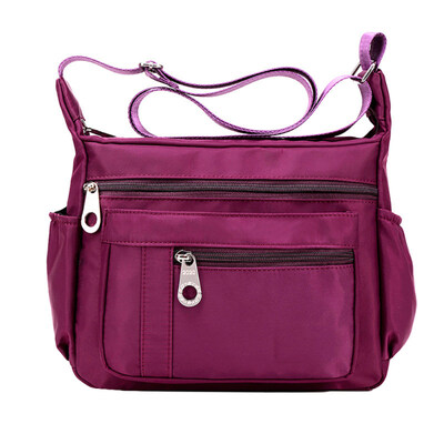 

Women Solid Color Wide Strap Waterproof Zipper Crossbody Shoulder Nylon Bag