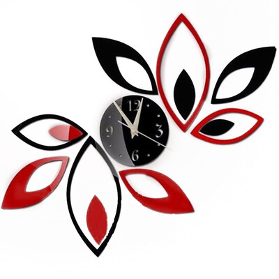 

Household Decoration Wall Clock Innovate Concise Arylic Mirror Leaf Decor Practical Wall Clock