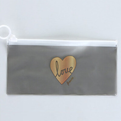 

Lovely Cute Creative Ring Edge Translucent Folder Pencil Bag Stripe Grid Heart Printed Transparent Pen Bag Student Pencil Case