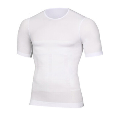 

Mens Seamless Breathable Body Shaping Abdomen O-Neck Short-Sleeved Stretch T-Shirt Vest Black White Color