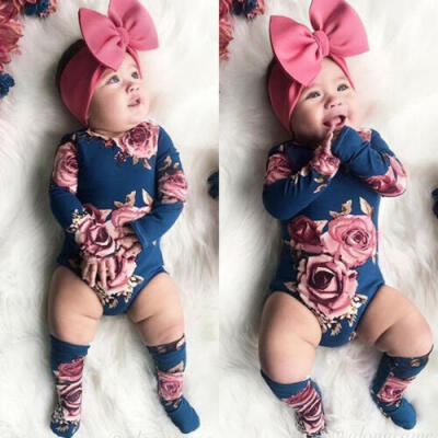 

UK 3PCS Newborn Baby Girls Flower Romper Bodysuit Leg Warmers Outfits Clothes