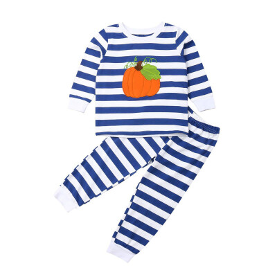 

2019 0-18M Newborn Kids Baby Pumpkin Striped Romper Tops Pants Halloween Clothes