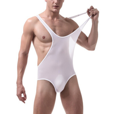 

Sexy Bodysuit Men Ultrathin Ice Silk Mens Underwear Transparent Corset Nylon Bodysuit Shapewear for Men