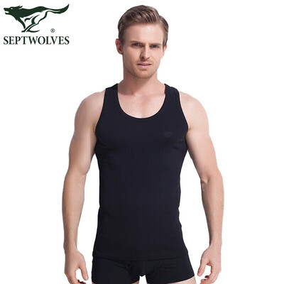 

Seven wolves vest mens summer cotton thin section solid color casual sports stretch Slim I-shirt single piece black L