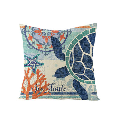 

Ocean Creature Octopus Sea Horse Sea Turtle Home Decor Vintage Pillow Case Square Marine Life Print Pillow Case