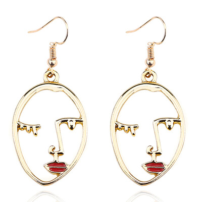 

Hollow Abstract Face Gold Pendant Art Stylish Dangle Drop Earrings