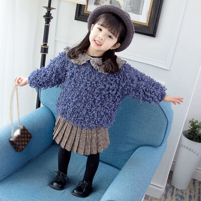 

Winter Girls Fluffy Lapel Plus Velvet Princess Princess Sweater Warm Solid Cotton Full New Children Clothes