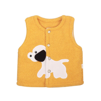 

Autumn Cartoon Baby Boys Girls Vest Lamb Quilted Single-Breasted Children Cartoon Puppy Patch Candy Color Vests