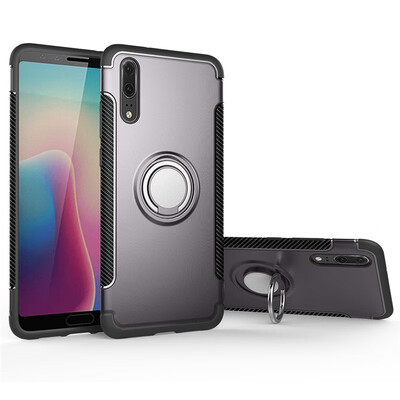 

Back Cover For Huawei P20 Case Car Holder Stand Hard PC Silicon Ring Suction Bracket Celulars Fecoprior