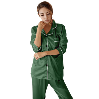 

Womens Sexy Silk Satin Pajamas Set Long Sleeve Sleepwear Pajamas Suit Female Two Piece Sleepwear Nightwear P4