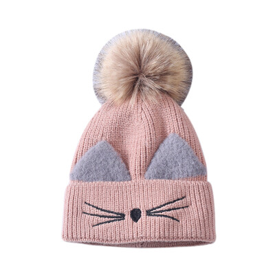 

Newborn Boys Girls Cute Autumn Winter Warm Kids Baby Plush Ball Design Hats Wool Hemming Caps Baby Caps Fashion Hot