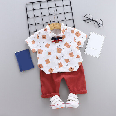 

2PcsSet Summer Baby Boys Short Sleeve Cartoon Print Tops Blouse T-shirtShorts Casual Outfits Sets