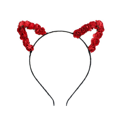 

Cute Girl Cat Ear Shape Flower Christmas Headband Hair Band Fluffy Hair Hoop for Party Wedding Daily Decor