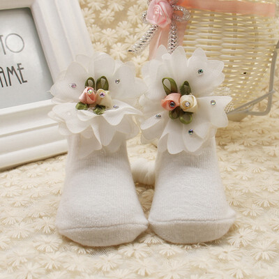 

WEIXINBUY High Quality Newborn Infant Baby Girls Soft Socks Cute Solid Color Beatful Flower Kids Princess Socks 0-1Y