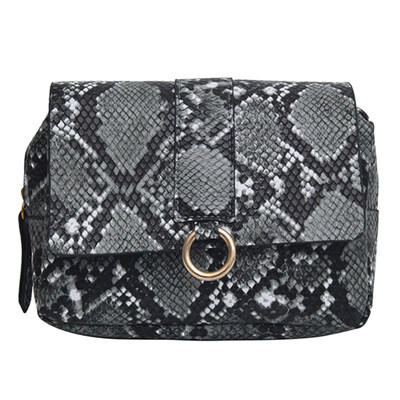 

Snakeskin Print Metal Ring Women Square Crossbody Chest Bag Waist Fanny Pack