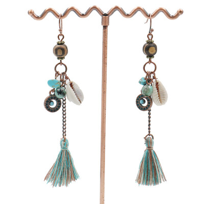 

2019Fashion Manual Long Wooden Bead Earrings Retro Turquoise Earrings