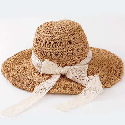 

New summer straw hat womens hand lace butterfly machine sun hat outdoor hollow Sun Hat Large cornice hat
