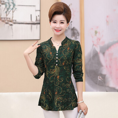 

Yu Zhaolin 2019 new middle-aged womens long-sleeved T-shirt mother loaded spring&autumn clothes shirt bottoming shirt YWMM191342 red 2XL