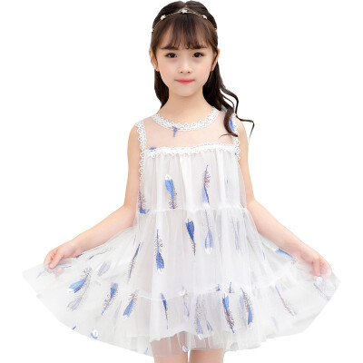 

Mesh Princess Embroidery Dress Fashion Baby Girl Clothes Summer Sleeveless Feather Embroidered Dress For Girls