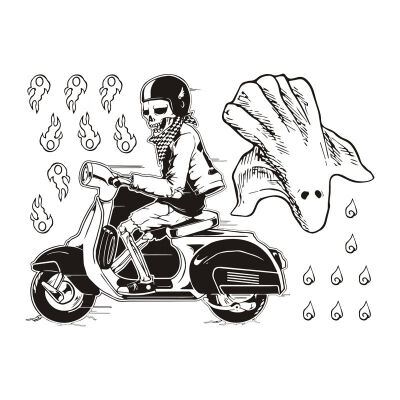 

Halloween Decorative Wall Sticker Novelty PVC Vinyl Art PVC Sticker Skull Rides A Motorcycle