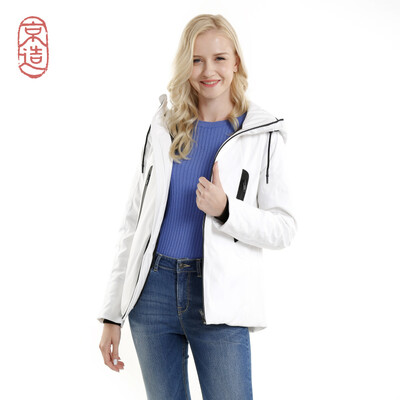 

JZAO Womens down jacket white goose down casual hood windproof outdoor short warm down jacket down jacket black XL