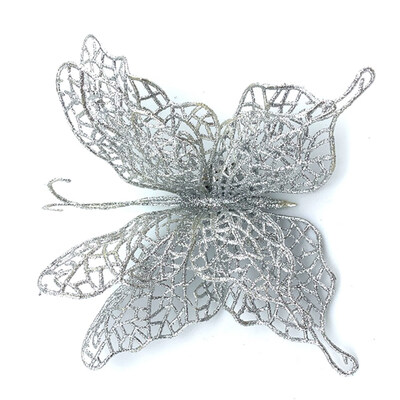 

6Pcs New Fashion 6 Colors Christmas Decorations Sticky Powder Christmas Hollow Butterfly Pendants Christmas Tree Decor
