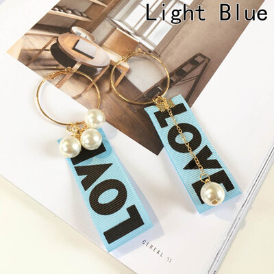 

Women Charm Gifts Letter Love Cloth Ear Studs Long Ribbon Earring Dangle Jewelry