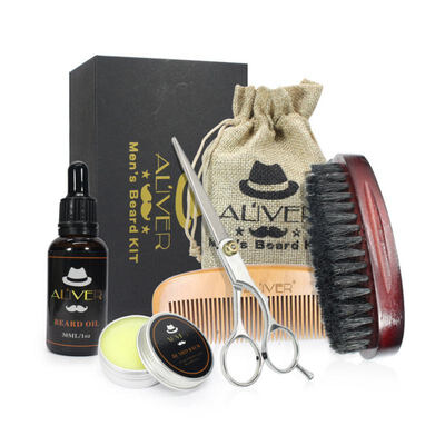

5PCSSet Men Moustache Beard OilBeard Wax Kit CombScissors Moustache Comb Brush
