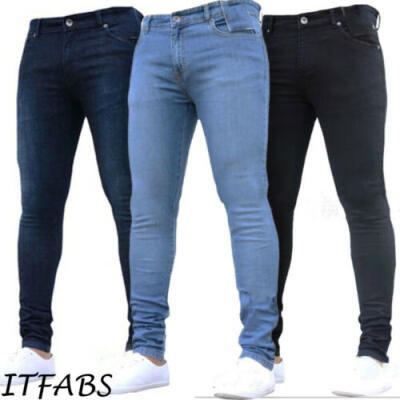 

Men Stretch Jeans Skinny Denim Rinse Wash Straight Leg Pants Slim Fit Trousers