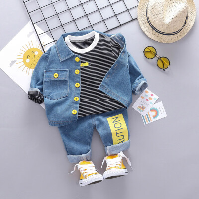 

New Top Pants Coat 3pcs Childrens Set Cute Toddler Boy Clothes Fashion Cotton Striped Denim Boy Set 0-4T Baby Boy Clothes