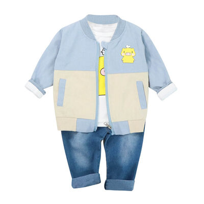 

3Pcs Autumn Baby Boy Girl Long Sleeve Cartoon T-shirt Zipper Sweatshirt Denim Trousers Casual Outfits Baby Clothes Set