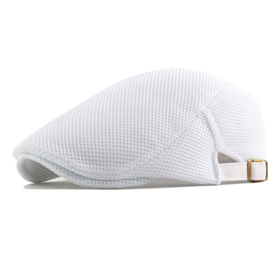 

Men Summer Breathable Mesh Beret Cap Solid Color Adjustable Newsboy Ivy Cap Flat Hat