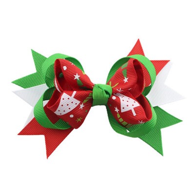 

New Fashion Girls Christmas Snowman Print Hair Bows Hairgrips Handmade Head Wear Hair Clips