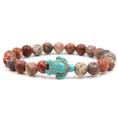 

Green Turquoise Turtle Volcanic Stone White Pine Variety Natural Stone Elastic Bracelet Unisex Pair Bracelet Hot Gift