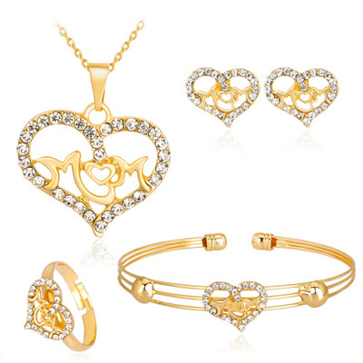 

Chic openwork letter diamond love necklace earrings ring bracelet four-piece