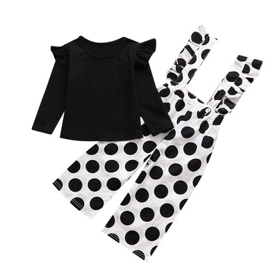 

Toddler Girls Clothing Sets Autumn Baby Black T-shirtDot Pants Overalls 2pcs Outfit Girls Clothes Kids Suit Children Sets