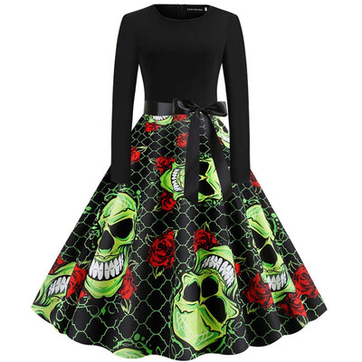 

Xmas Clothes Christmas Costume Casual Long Sleeve Halloween Print Party Dress