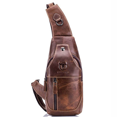 

New Gentlemen Retro Genuine Leather Messenger Bag Casual Men Crossbody Bag Chest Bag With Earphone Hole Male Shoulder Bag